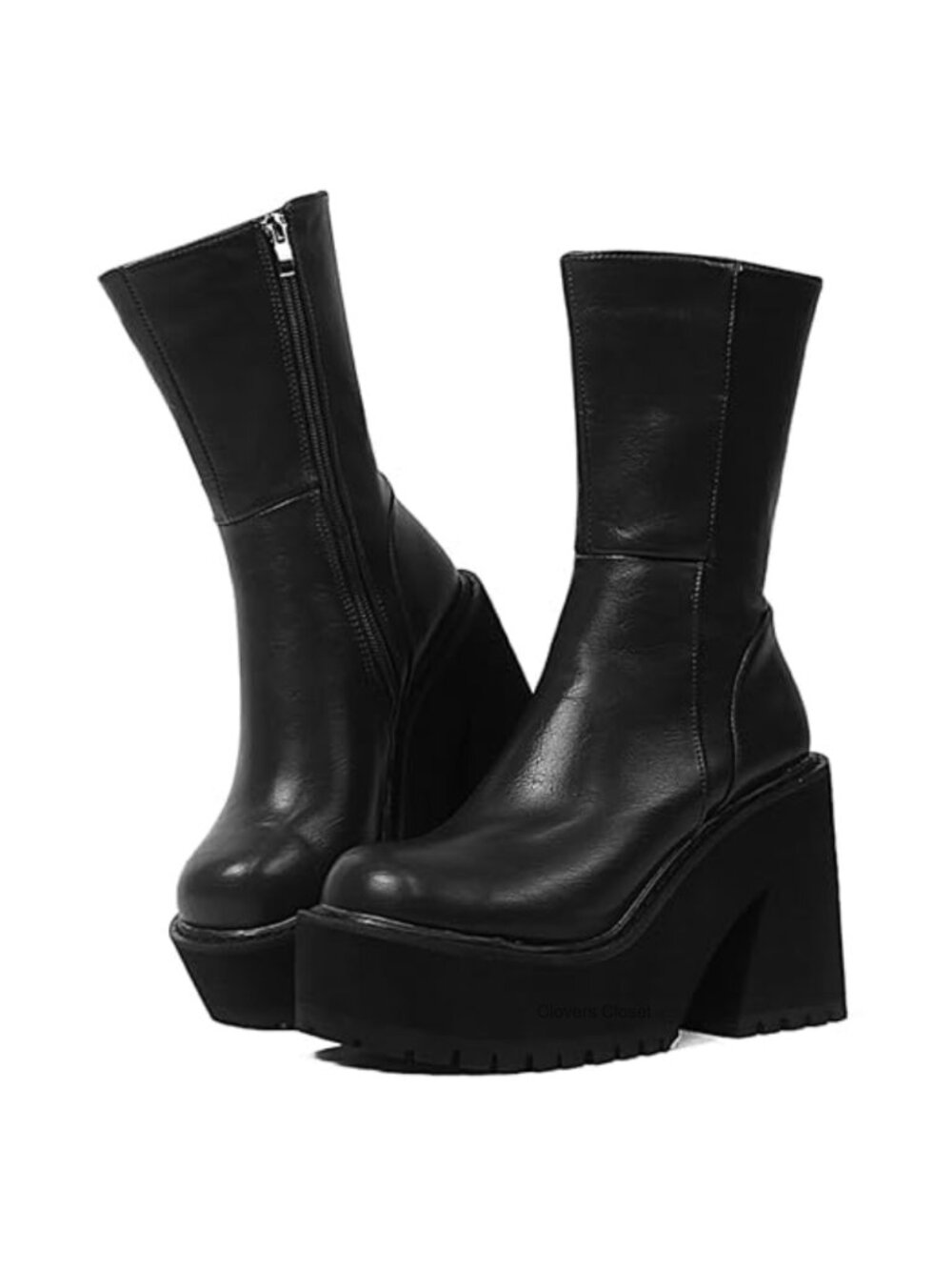 Chunky Block Heel Ankle Boots Women Platform Zip Lace Up Faux Leather